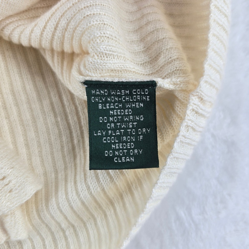 Lauren Ralph Lauren Top Womens M Shirt Cream Ruffle V-Neck 100% Linen Ribbed A2 - Picture 3 of 7